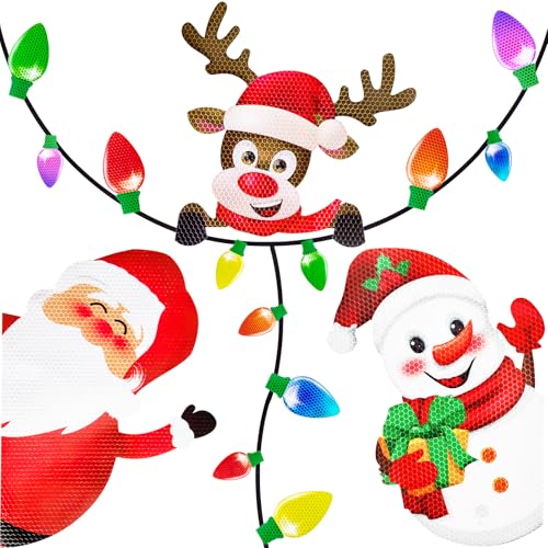 Image of 44 Pieces Christmas Car Refrigerator Decorations - Reflective Bulb Light Santa Reindeer Tree Snowman Magnet Accessories Set Xmas Holiday Cute Decor