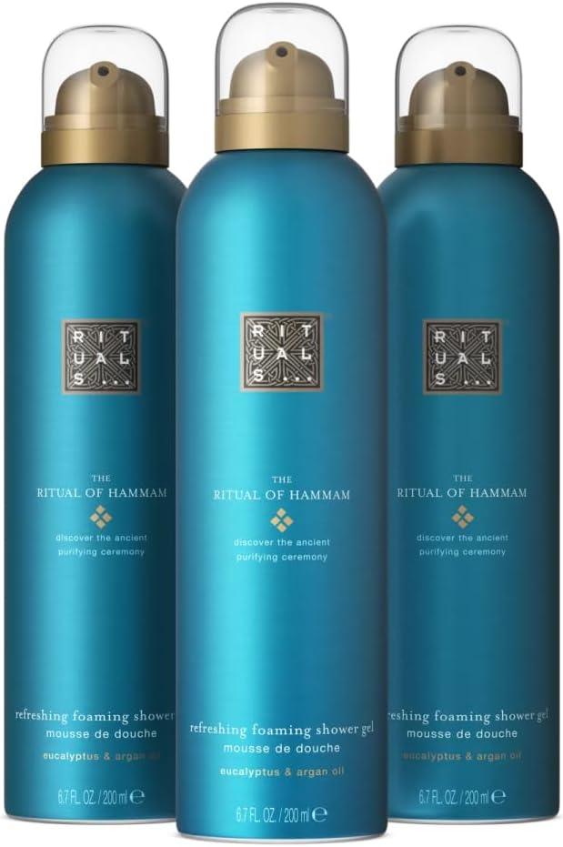 RITUALS Shower Foam The Ritual of Hammam - Value Pack - Shower Gel with Eucalyptus and Argan Oil - Refreshing Foaming Shower Gel - Economy Pack, 3 x 200ml