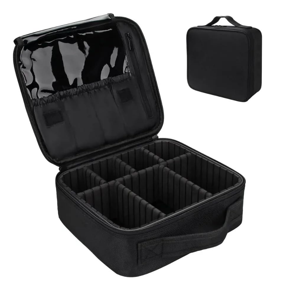 Maleta Organizadora de Maquiagem Profissional com Divisórias Ajustáveis, Compartimento para Pincéis, Estojo Portátil Resistente Impermeável, Ideal para Viagem, Maquiadores e Uso Diário