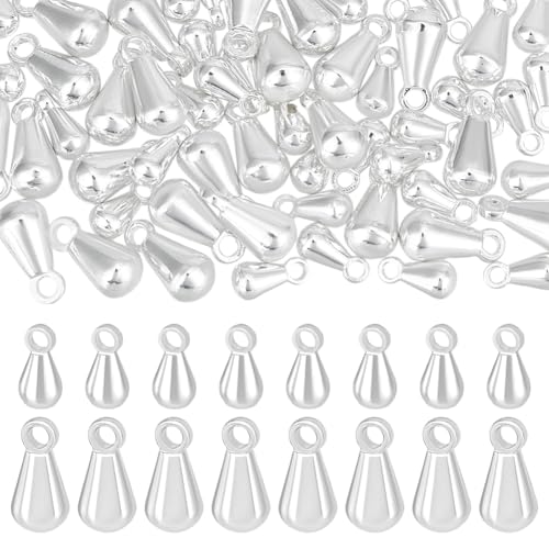 Beebeecraft 1 boîte de 80 Breloques en Forme de Larme de 2 Tailles 925 Perles D'Extrémité Pendantes Plaquées Argent Sterling Chaîne D'Extension Breloques en Forme...