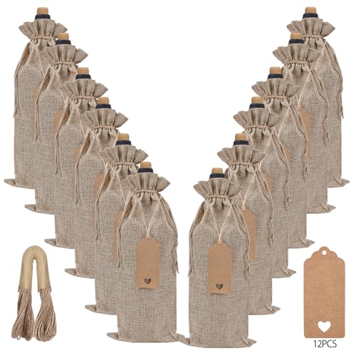 Image of Sailup Burlap Wine Bags 12 Pcs Wine Bottle Gift Bags With Drawstrings Tags & Ropes, Reusable Gift Bag for Weddings, Holiday Party Birthdays, Christmas, Travel, Blind Tastings, Home Storage 750ml