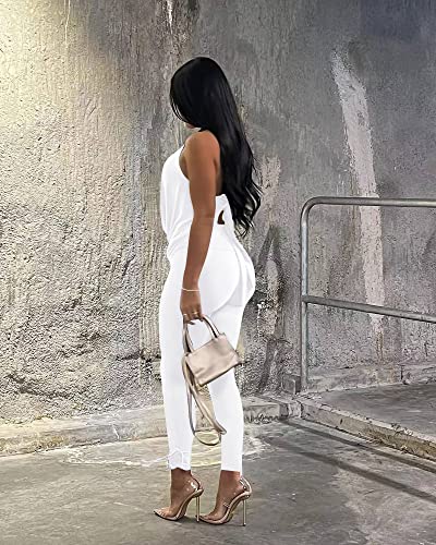 Doweha Women's Sexy Summer Two Piece Outfits Sleeveless Backless Deep V Neck Tank Tops And High Waisted Pants Matching Sets3