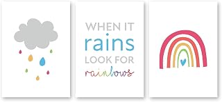 When It Rains Look For Rainbows Print Set of 3, Rainbow Quote Kids' Nursery Wall Art, Unframed Poster Picture, (A4 (21 x 29.7cm))