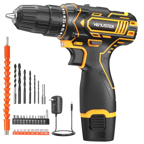 Image of VENUSTEK Cordless Drill Set 12V Power Drill with Battery and Charger, 2-Speed Electric Drill with 3/8" Keyless Chuck