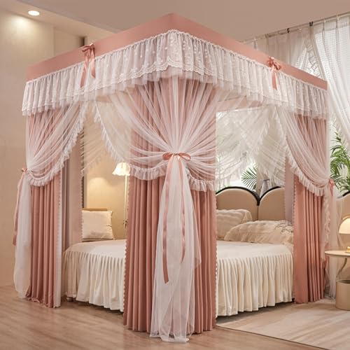 HDSDVNON Conjunto De Dosel Y Mosquitero For Cama De Princesa, Diseño De 4 Postes En Color Liso, Cortinas con Volantes De Doble Capa Y Entrada por Los 4 Lados, Ideal(#1,#13)