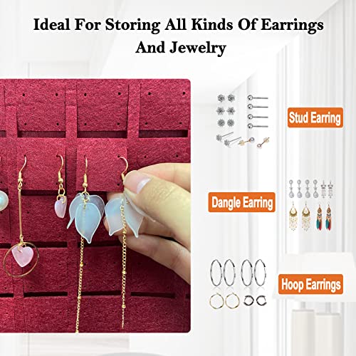 Yanmucy Earring Holder Organizer Hanging Holds Up to 300 works Wall Mount Jewelry Storage Bag Earring Holder For Girls Women (Red) - Image 3