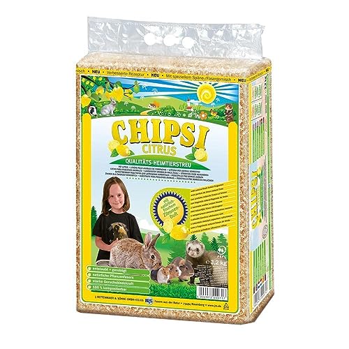 Chipsi Lecho para Conejos de Limón Aglomerante (60 L). Lecho Higiénico para Roedores, Hamsters, Cobayas Cítrico con Materiales Naturales Biodegradables, Ecológicos.