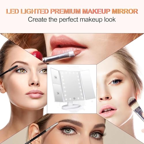 Lighted Vanity Makeup Mirror with 3x/2x Magnification and Touch Screen