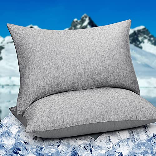 HOMFINE 2 Pack Cooling Pillow Cases- Soft Cold Pillowcases with Double Side Cooling Fiber (Q-Max0.45) for Hot Sleeper Night Sweat Keep Cooling Hidden Zipper (50x75cm Grey)