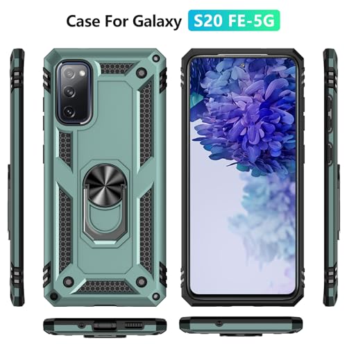 Yiakeng for Samsung Galaxy S20 FE Case, Military Grade Protective Case with Ring Stand, HD Screen Protector, Dark Green - image 5