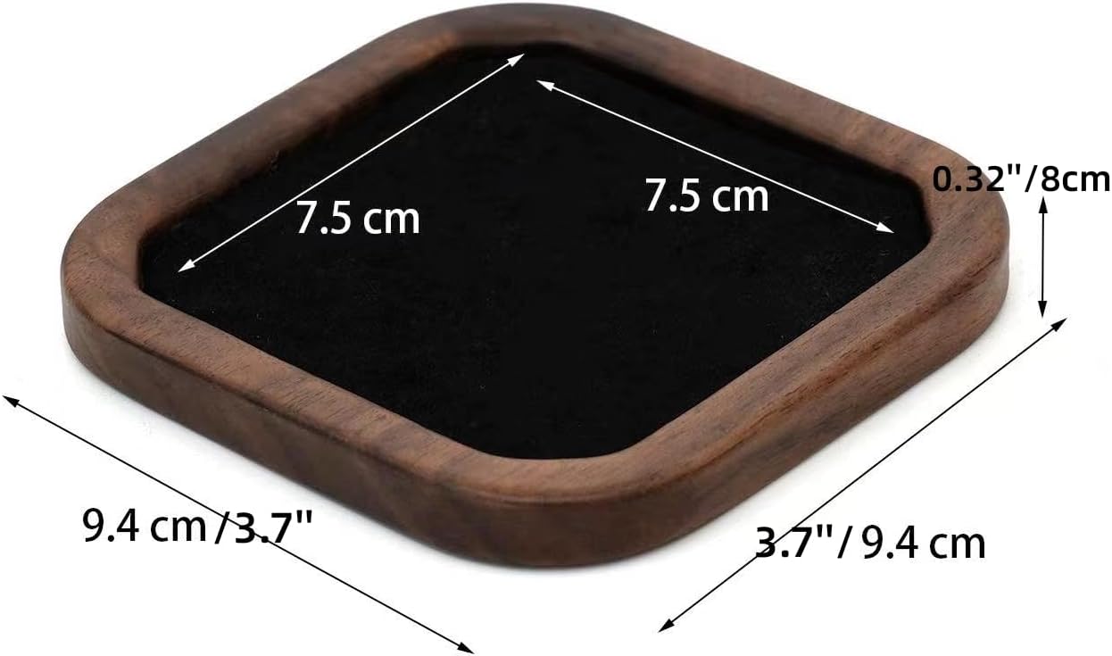 Wooden Jewelry Tray Small Trinket Dish with Velvet Surface Rings Earrings Dish Necklaces Bracelet Organizer Display Tray for Dresser Drawer Tabletop Birthday Gift(Square) - Image 2