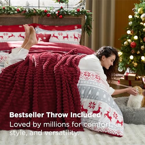 Image of Bedsure Christmas Twin Comforter Set - 4 Pieces Christmas Twin Bedding Set, Bed in a Bag with 1 Soft Reindeer Reversible Comforter, 1 Pillow Sham, 1 Throw Blanket and 1 Decorative