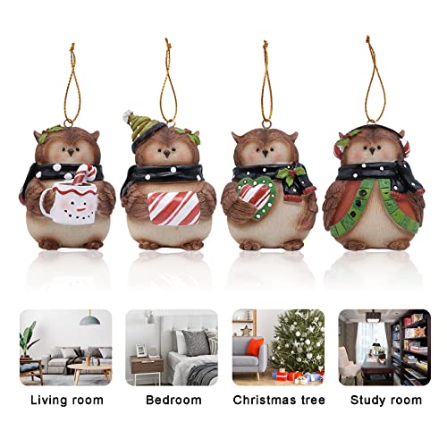 Resin Owl Ornaments For Christmas Tree, Christmas Hanging Ornament Owl, Greet Gifts For Owls Lovers, Birds Lovers, Animal Lovers, Small Owl Ornament Set Of 4 (2.7" H) #TOP4