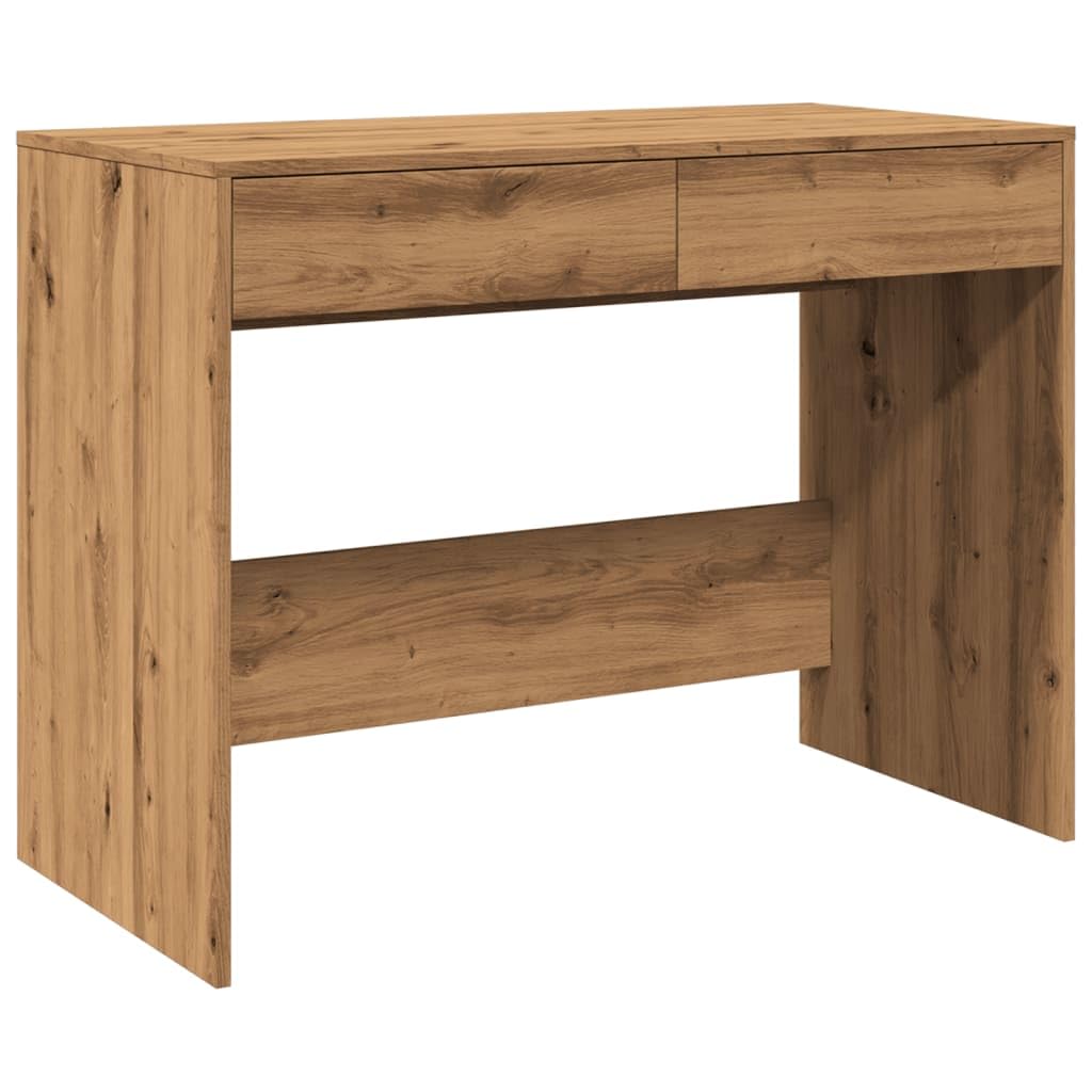 vidaXL Desk Writing Table - Engineered Wood, Modern Artisan Oak, Rectangular, 2 Drawers, 101 x 50 x 76.5 cm - Home/Office/School