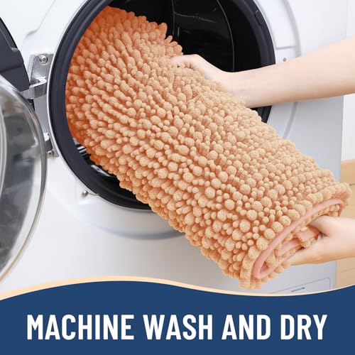 Image of Arotive Luxury Bathroom Ruuner Rugs 47x24, Extra Soft Thick Absorbent Shaggy Chenille Bath Rugs, Machine Wash Dry, Bath Mats for Bathroom Floor, Tub and Shower, Home Decor Accessories, Peach