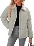 Women's Winter Casual Quilted Jackets Long Sleeve Button Down Puffer Jacket Padded Outerwear Coats
