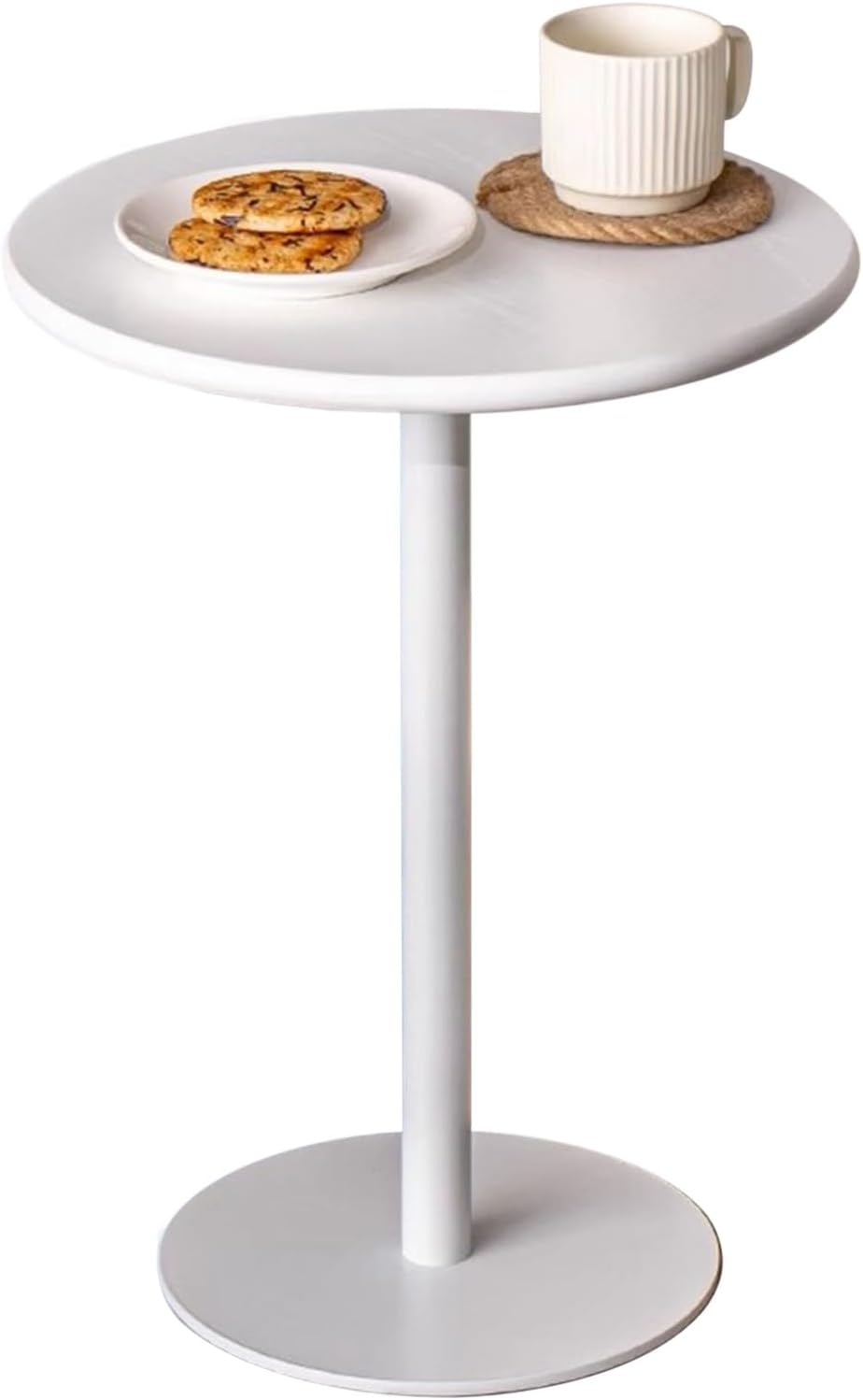Bistro Table Modern Round Bar Table Home Pub Bistro Desk, Kitchen Dining Tables Freestanding Breakfast Desk with Metal Waterproof Top and Base, White