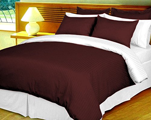 Parure de lit bordeaux et blanc en coton égyptien 600 fils | Housse couette King