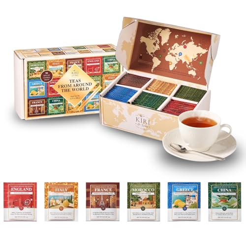 Exotic Teas of the World Gift Set – 90 Count International Tea Bags Variety Pack | Global Sampler Box Featuring England, France, Italy, Morocco, Greece & China | Gourmet Assorted Gift Travel Lovers