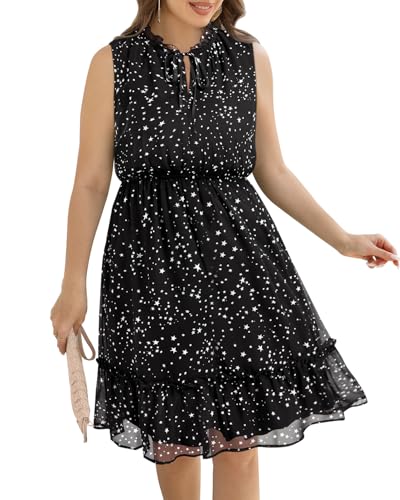 Pinup Fashion Plus Size Summer Tie Crewneck Short Dresses Sleeveless Boho Casual Chiffon Ruffle Flowy Sundress2