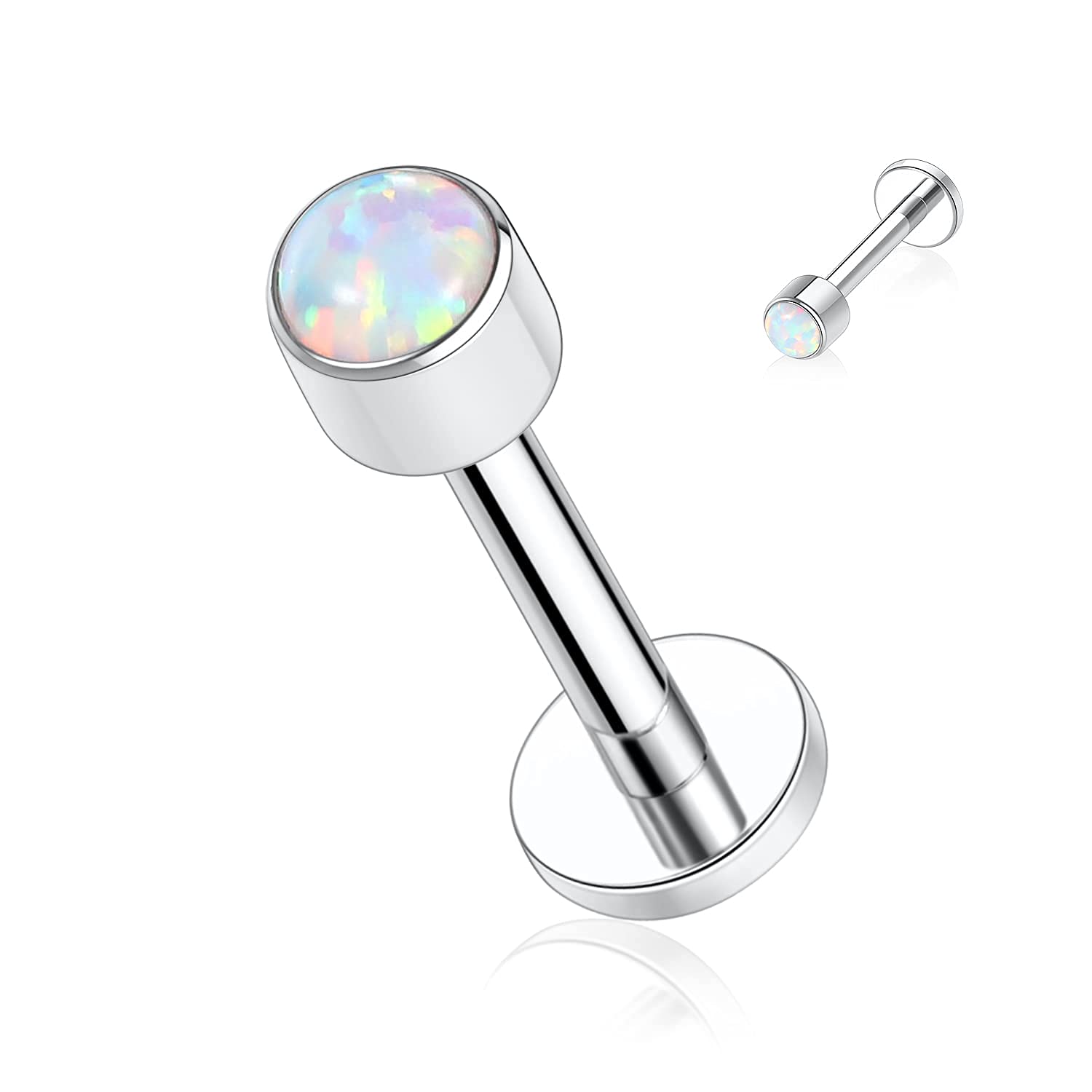 hengkaixuan 16G Titanium Labret Studs - Internally Threaded Flatback - Unisex - Silver - Piercing Jewellery — view 24
