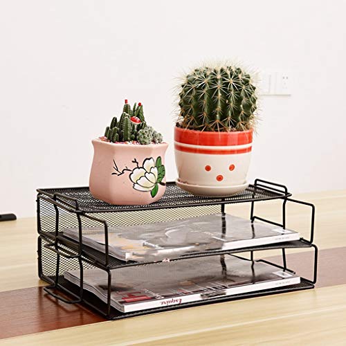 Mesh Office Desk Organizer,Stackable File Letter Paper Tray Organizer with 2 Stackable Trays and Sorter, Black