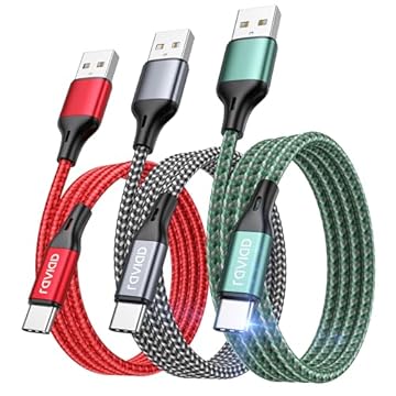 RAVIAD Cavo USB Type-C [3Pezzi, 2m] Cavo USB C Ricarica Rapida Nylon Intrecciato Cavo Type C per Phone 16/15, Galaxy S25/S24/ S23/S22/S21/S20/A50/A70, Mi 11t, Redmi Note, Realme