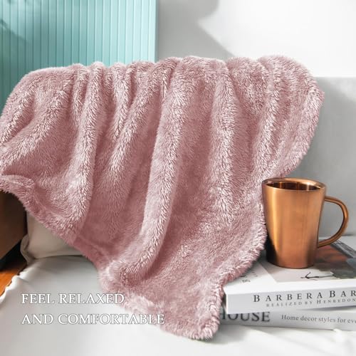 Image of Exclusivo Mezcla Plush Fuzzy Fleece Bed Blanket King Size, Super Soft, Fluffy and Warm Blankets for Couch, Bed, All Season (Dusty Pink, 90x104 inches)