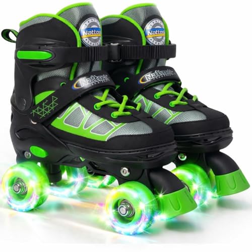 Image of Nattork Roller Skates for Kids Boys Girls, 4 Size Adjustable Rollerskates with Light Up Wheels for Children Beginners for Outdoor Indoor