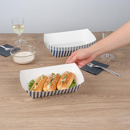 Restaurantware Bio Tek 2 Pound Food Boats 200 Disposable Paper Food Trays - Heavy-Duty Greaseproof Blue And White Paper Boats For Snacks Appetizers Or Treats Use At Parties Or Carnivals by Restaurantware - Image 5