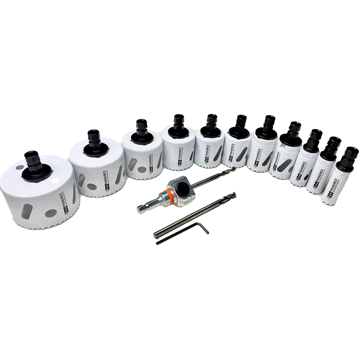 Mandrex SpeedXcut - Juego de sierras perforadoras (15 piezas, bimetal, 8% aleación de cobalto, 45 mm de profundidad de corte, para acero inoxidable, diámetro de 20-76 mm)