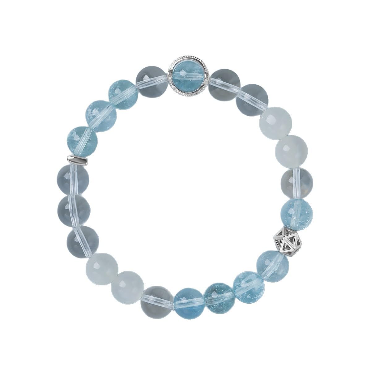 Pulseras Cristal Mujer Elasticos Pulsera De Cristal Blanco Natural De 8mm Con Aguamarina Helada Y Piedra Lunar 21 Piezas