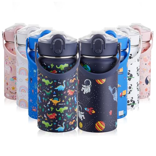 Autsel 420ml Botella Agua Acero Inoxidable para Niños con Pajita, Botella Termica Infantil Frías y Calientes Sin BPA para la Escuela