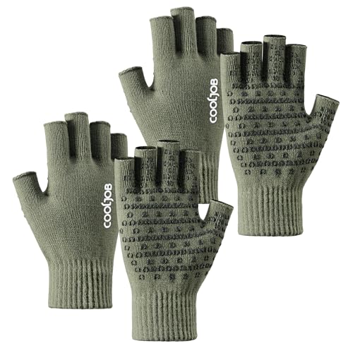 COOLJOB 2 paires de gants sans doigts pour hommes et femmes, vert, L