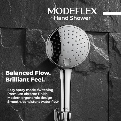 Image of Mila Modeflex 3-Function Hand Shower | Rain, Massage, Mixed Spray Modes | Chrome Finish |Modern Design | Includes Hose (1.5m), Bracket & Installation Kit