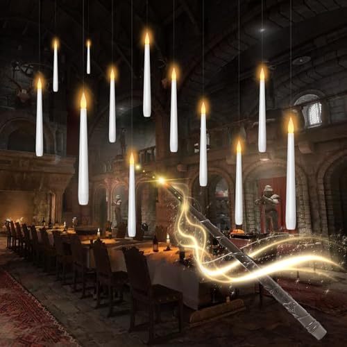 kakoya Flameless Floating Candles with Wand，12 Pcs Magic LED Hanging