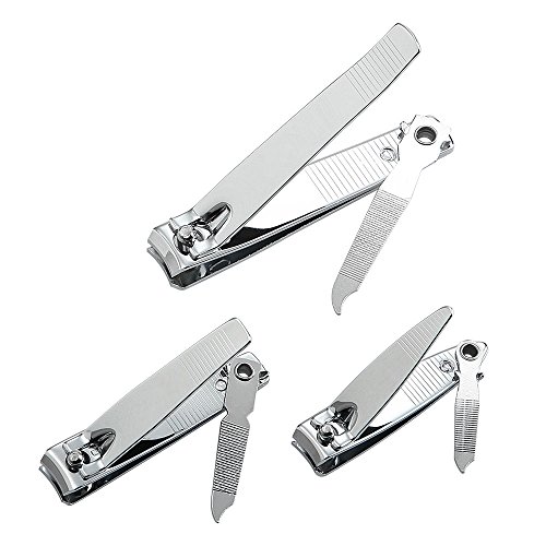 3 Pcs Stainless Steel Fingernail Clipper and Toenail Clipper by QLL - Swing Out Nail Cleaner/File - Sharpest Stainless Steel Clipper - Wide Easy Press Lever - Nail Cutter