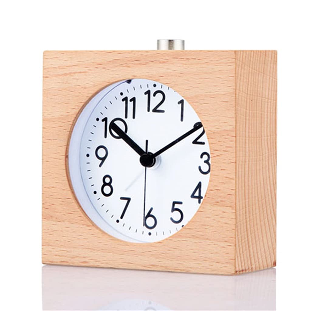 Hrwly Argento Wooden Clock Snooze Bedside Alarm Round Needle Backlit Desktop Mute(Argento)