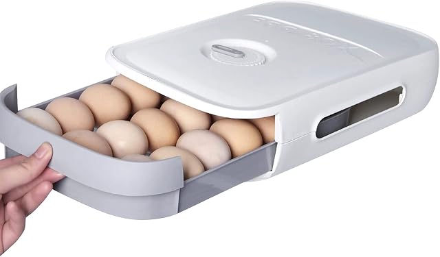 Beowanzk Egg Holder Storage,Egg Container Fridge for 21 Eggs,Kitchen Egg Drawer Boxes,Egg Basket Organiser,Egg House,Egg Skelter,Egg Carrier,Egg Tray,Egg Rack Plastic White