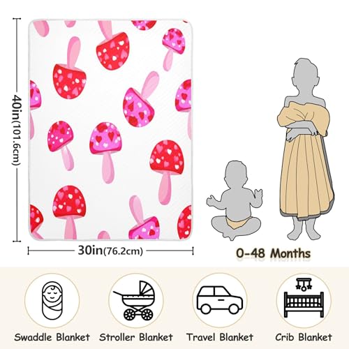 Burbuja Pink Red Mushrooms Baby Blanket for Boys Girls, Nursery Soft Warm Swaddling Receiving Baby Blankets, 30x40 in Toddler Blanket3