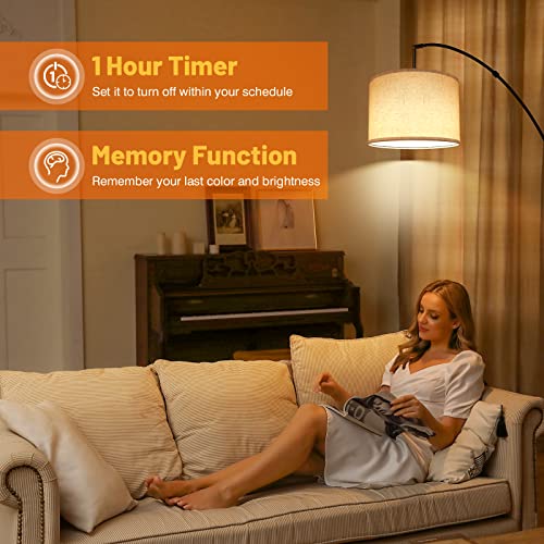 Outon Arc Floor Lamp With Remote Control, 81" Height Dimmable Led Floor Lamp With Stepless Color Temperature, Tall Standing Lamp With Adjustable Hanging Drum Beige Shade For Living Room, Bedroom #TOP5