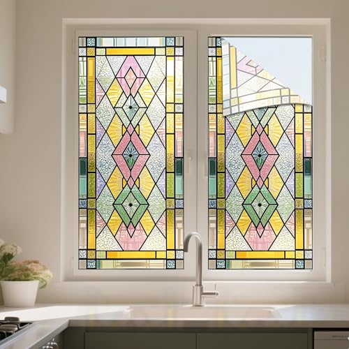 Vinilo adhesivo para ventana con diseño geométrico colorido 17.7 x 39.3 pulgadas miniatura 2