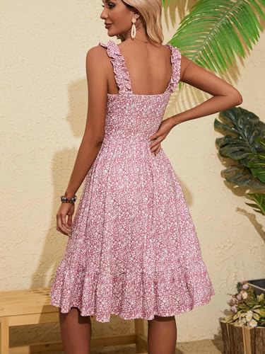 ZABERRY Womens Summer Midi Dress 2025 Elastic Straps Square Neck Cute Floral Flowy A-line Sundresses for Women3