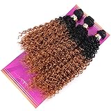Synthetic Hair Weave Kinky Curly 3 Bundles, 16 18 20 Inches Mixed Two Tone Ombre Hair Extensions (T1/30#)