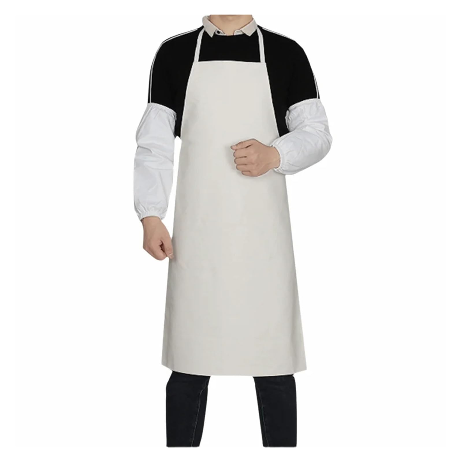 LNHHG Welding Clothes, Thickened PU Leather Apron Oil Resistant Work Waterproof with Welding Protective(95cm White)