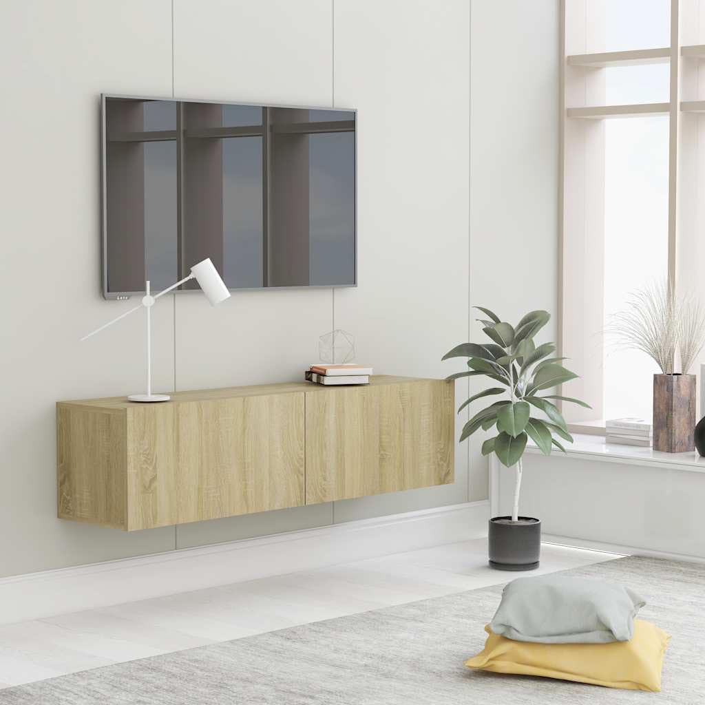 Mobile TV in rovere Sonoma, 120 x 30 x 30 cm, con due ante a battente, montaggio a parete, spazio per soggiorno, tavolino TV, mobile basso, credenza, scaffale, comò