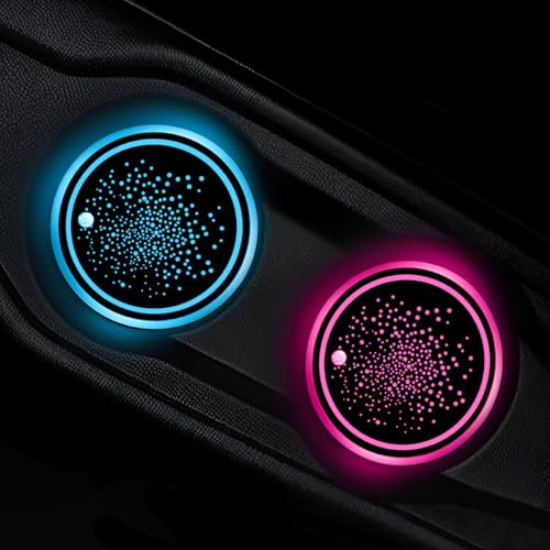 SHMZK 2 PCS LED Car Cup Holder Lights 7 Colors Changing USB Charging Insert Car Coasters Atmosphere Lamp Decoration Light Luminescent Cup Pad Mat Interior Car Accessories (Starry Sky)