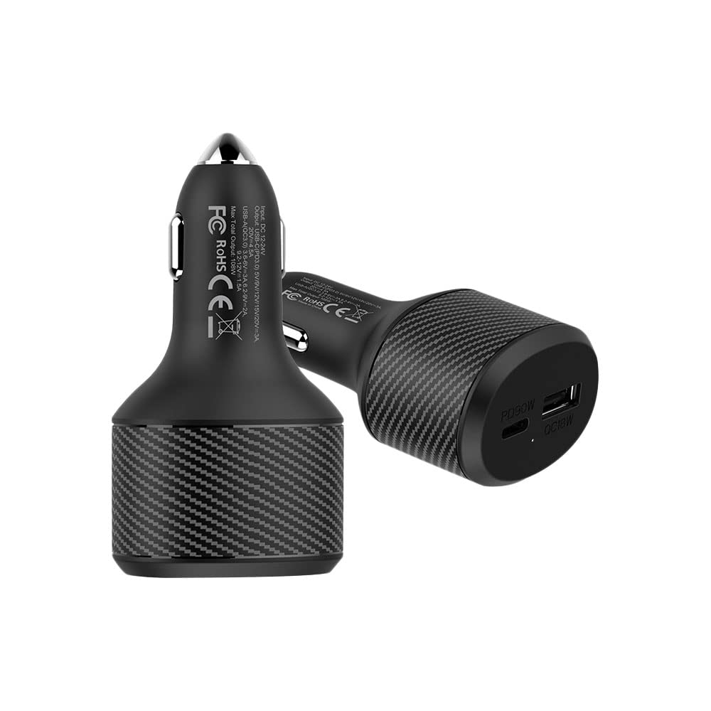 Baceyong USB Adaptador de Cargador de Coche, Doble Interfaz de Carga Rápida QC3.0 & PD Puertos de Carga, Apto para Coches de Motocicleta