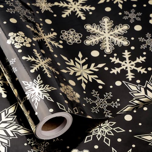 RUSPEPA Gold Foil Snowflake Christmas Wrapping Paper Roll Mini Roll Elegant Gold and Black Snowflake Design Gift Wrap Paper Perfect for Holiday Gifts Christmas Party 17 Inches x 32.8 Feet
