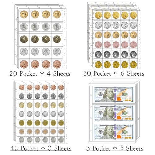 Libro de colección de monedas con fundas anticaída de 386 bolsillos 4